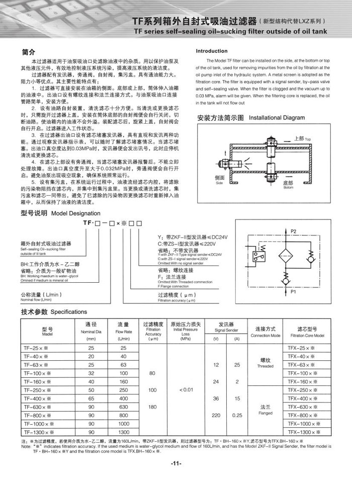 TF系列箱外自封式吸油过滤器（新型结构代替LXZ系列）